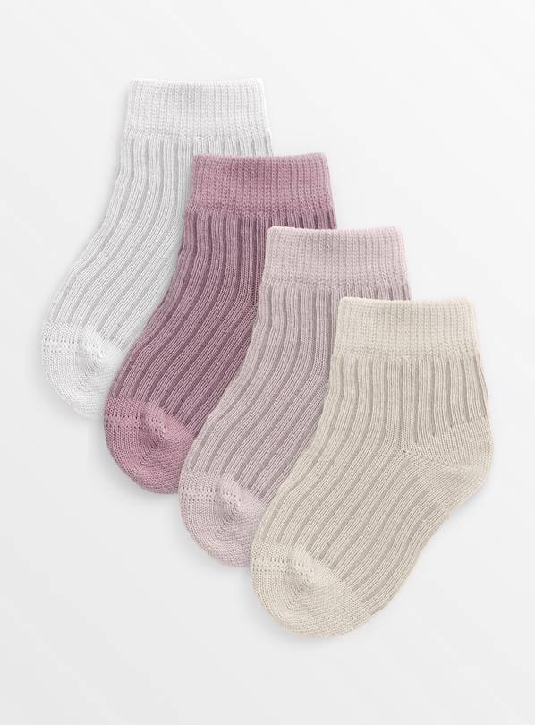 Pink Ribbed Socks 4 Pack 12-24 months